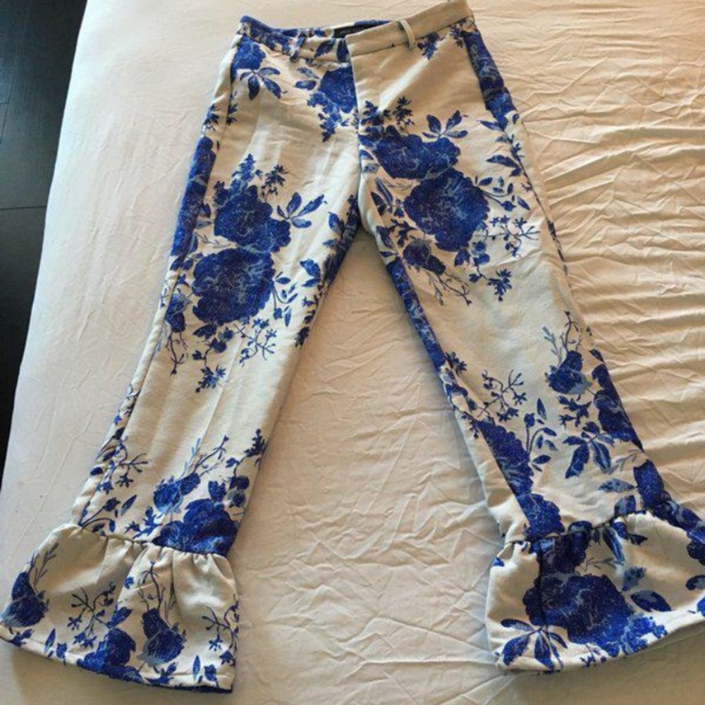 Blue and white flare pants